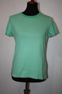 Camiseta Lands' End talla S 6-8 verde blanco estampado a rayas algodón manga gorra - Imagen 1 de 6