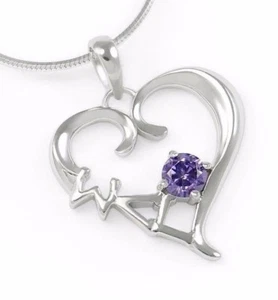 Colgante de corazón de plata esterlina Sigma Lambda gamma con cristal CZ púrpura - Imagen 1 de 2