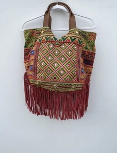 Sam Edelman Embroidered LAUREN FRINGE Tote HOBO Multicolor Shoulder BAG - Picture 1 of 16