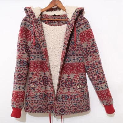 滑雪全拉链深桩帽衫羊毛夹克尺寸 4 Top Shop 红色阿兹特克中号 — 第 1/4 张图片