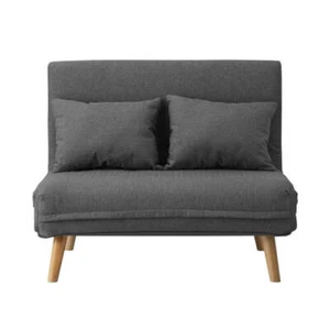 Oikiture Lounge Sofa Bed Linen Fabric Double Seat Grey - Picture 1 of 8