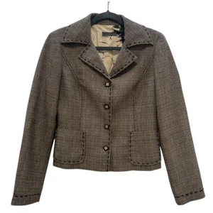 Alberta Ferretti Women's Tweed Blazer Jacket Cropped Button Gray Beige SZ 8 - Picture 1 of 8