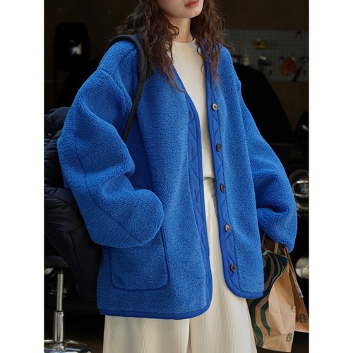 OFF WHITE Cappotto invernale donna giapponese bottoni moda lana agnello giacca pelliccia sintetica cappotti caldi