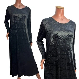Vintage Dress 90's Black Velvet Maxi 14-16-18 Eileen Fisher Goth/Alt/Whimsygoth - Picture 1 of 3