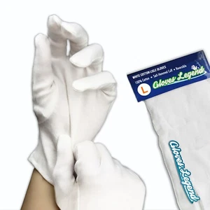 6 Pairs - Large - White Coin Jewelry Silver Inspection 100% Cotton Lisle Gloves - Picture 1 of 11