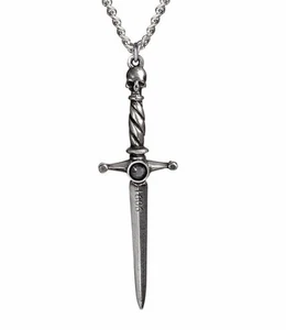 Alchemy Gothic Hand Of Macbeth Skull Long Dagger Blade Pendant Necklace P780 - Picture 1 of 4