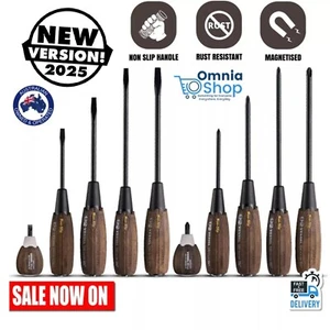 Screwdriver Set Screw Unscrew Vessel 120057 10pce Wood Resin Thru Tang Non Slip - Picture 1 of 8
