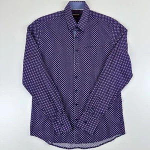 Politix Bespokes Mens Dress Shirt Size M Navy Purple Floral L/S Tailored Fit - Picture 1 of 13