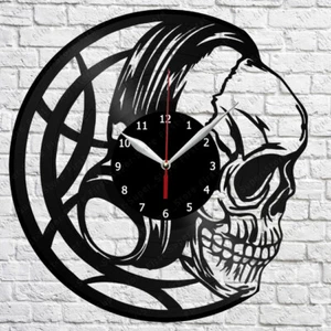 Skull Headphones Vinyl Record Wall Clock Art Decor Original Gift 12'' 30cm 2073 - Picture 1 of 11