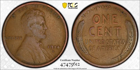 1914 D Lincoln Wheat Cent PCGS VF-20 BN Cover