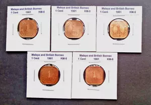 Malaya and British Borneo 1961. 5 x 1 Cent KM-5. BU. - Picture 1 of 2