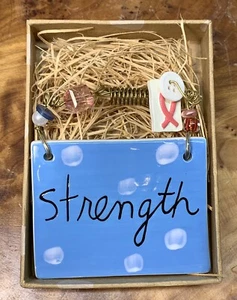 Breast Cancer Survivor Small Ceramic Wall Hanger Plaque "Strength" Inspirational - Picture 1 of 7