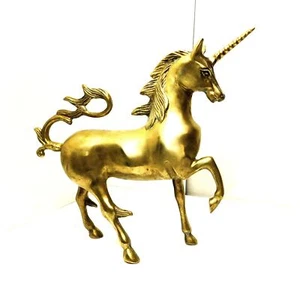 Großes Vintage Nobel Massivmessing tanzendes Einhorn mit wildem Schweif - Bild 1 von 12