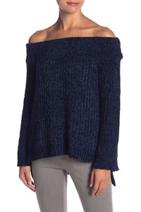 English Factory Sweater M Navy Blue Chenille Knit Off-the-Shoulder Long Sleeve - Picture 1 of 8