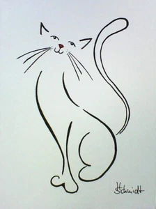 H.Schmidt katze*Bella*cat gato vintage pc strichzeichnung schwarz bild Aquarell - Bild 1 von 1