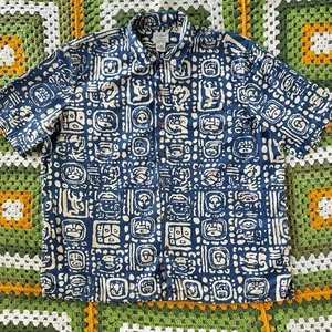 Vintage LL Bean Mens Short Sleeve Button Down Shirt Size XL Reg Geometric Aztec - Picture 1 of 7