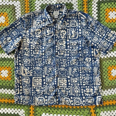 Vintage LL Bean Mens Short Sleeve Button Down Shirt Size XL Reg Geometric Aztec - Image 1 of 4