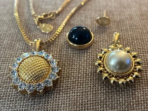 Nolan Miller Set Interchangeable Pendant Necklace & Pendant Pearl Rhinestone - Picture 1 of 6