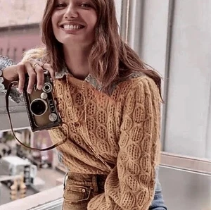 NWT!! J. CREW Balloon Sleeve Cable Knit Sweater Pale Clay Tan Brown X-Small - Picture 1 of 14