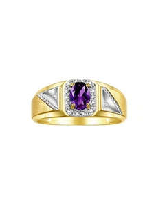 RYLOS VERGOLDETER SILBERRING AMETHYST & DIAMANT KLASSISCHER GEBURTSSTEIN GRÖSSE 8-13 - Bild 1 von 6