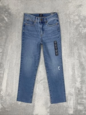 J. Crew Jeans Womens 25 Blue Essential Straight Ankle Stretch Distressed Raw Hem - Image 1 of 4
