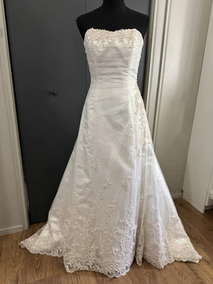 Maggie Sottero Size 10 A-Line Tulle over Satin Diamond White/Champagne Gown - Image 1 of 4