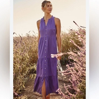 J.Jill Sz Small Petite SP Purple Beach Plum Eyelet Embroidered Tiered Maxi Dress - Image 1 of 4