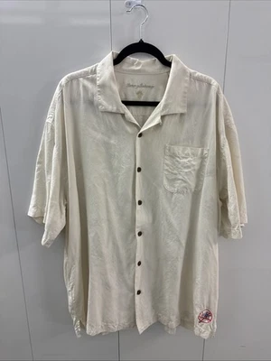 Camisa Tommy Bahama Hombres XXL Blanco Apagado Texturizado Seda Rayas Hawaianos Yankees Foto 1 de 4