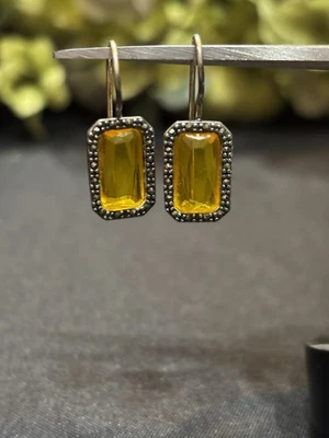 Pendientes de plata de ley con marcasita y piedra citrina amarilla 4,66 g Foto 1 de 4