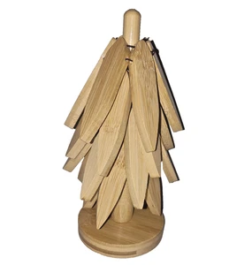 "Estatuilla de árbol de remache de madera de bambú natural decoración de casa de vacaciones montaña rusa de 9"" de alto" - Imagen 1 de 5