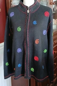 Compliments Cardigan Sweater Womens 2X Navy Blue With Front Zipper Swirls - Picture 1 of 8