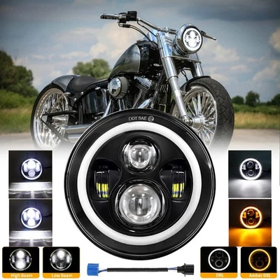 Faro LED redondo de haz alto/bajo DRL de 7 pulgadas para Harley Davidson Touring Road King Foto 1 de 4
