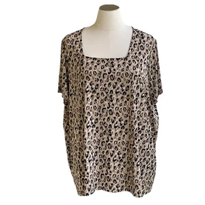 SUSAN GRAVER Liquid Knit Leopard Print Blouse 4X Top Shirt Slinky Animal QVC - Bild 1 von 6