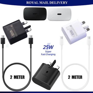Enchufe de cargador súper rápido de 25 W y cable USB C a C de 2 m de largo para todos los teléfonos Galaxy Reino Unido - Imagen 1 de 17