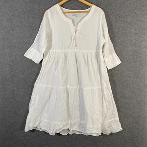 One Summer Dress Womens 14 White Shift Peasant Boho Gypsy Tiered Coastal Midi - Picture 1 of 14