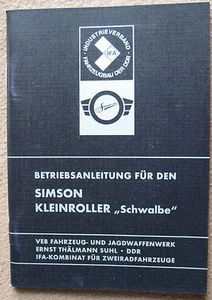 Betriebsanleitung Simson Schwalbe KR51/1 KR51/1 F KR51/1 K Bedienungsanleitung - Bild 1 von 5