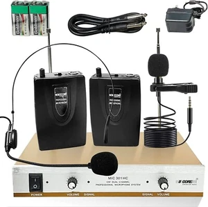 5Core Wireless Microphones w 1 Headset 1 Collar Mic + Receiver 165ft Range - Picture 1 of 13
