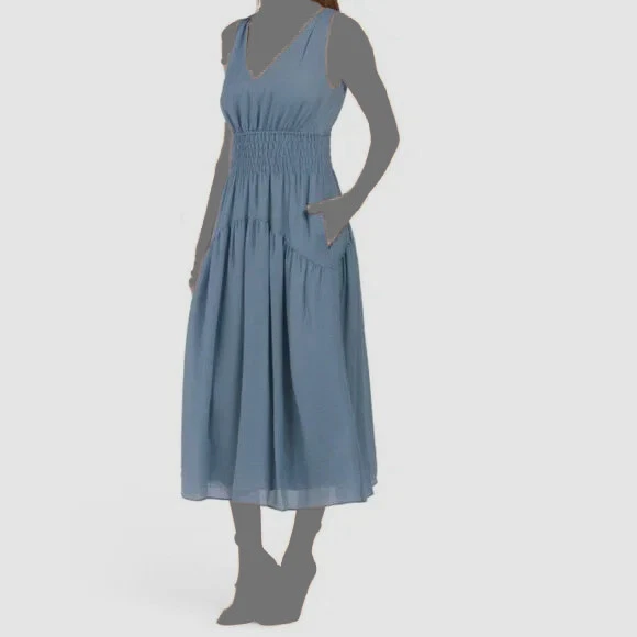 Vince Women's Blue V-Neck Sleeveless Midi Dress Size Medium