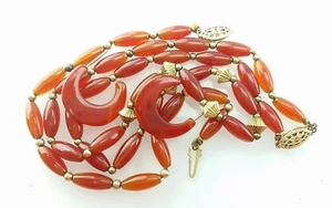 "Juego de pendientes de pulsera de collar de cornalina vintage cuentas llenas de oro 12k de 16"" y 8" - Imagen 1 de 5