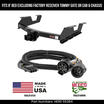 For 11-14 Silverado 3500HD Trailer Hitch w/ 4 Pin Wiring 8'Bed Std Bmpr Curt 10K — 第 1/4 张图片