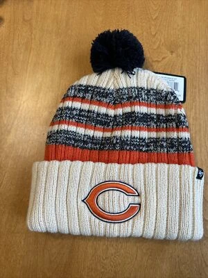 Chicago Bears Beanie '47 Brand Tavern Cuffed Knit Pom Patch Logo Striped Hat NWT - Image 1 of 4