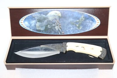 Eagle in Flight Engraved Hunting Knife with Box Ornate Handle - Image 1 of 4