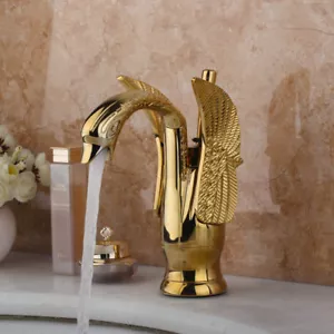 Gold Swan Bathroom Basin Mixer Tap Single Handle Hot And Cold Spout Faucet - Picture 1 of 8