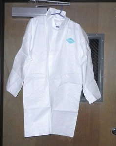 PermaGard White Snap-Up Lab Coat Lined Polyolefin Paint Crafts Garage Sz L T349 - Picture 1 of 7