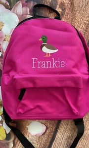 Duck embroidered Nursery/Pre-School small personalised rucksack Childs backpack - Picture 1 of 2