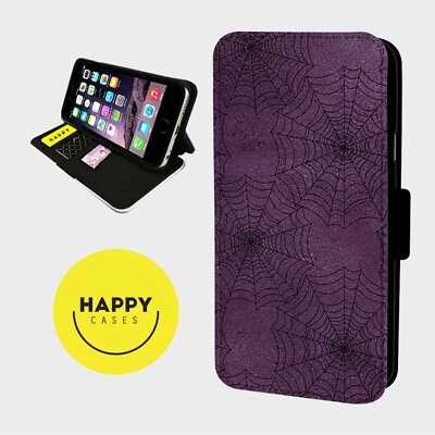 PURPLE CLEVER SPIDERS WEB - Faux Leather Flip Phone Case Cover- iPhone/Samsung - Image 1 of 4