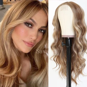 Pelucas de cabello rubio sintético sin encaje resaltados fibra resistente al calor peluca larga ondulada - Imagen 1 de 6