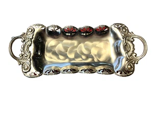 Silver Plate Footed Serving Dish Scalloped Cut Out Edge Brushed 11.5cm Long - Picture 1 of 2