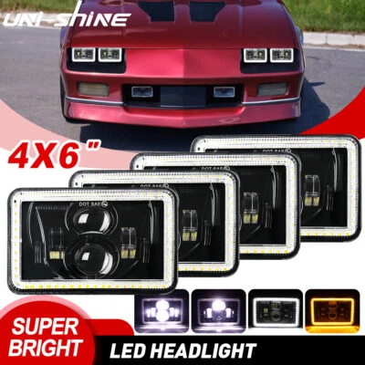 4pcs 4x6" LED Headlights Hi/Lo Beam H4 Fit Chevrolet Camaro Iroc-Z Z28 1982-1992 - Image 1 of 4