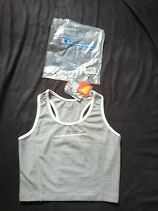 Y2K/OO'S CHAMPION GREY&WHITE WOMENS CROPPED VEST TOP RACER BACK SIZE M BNWT - Picture 1 of 6